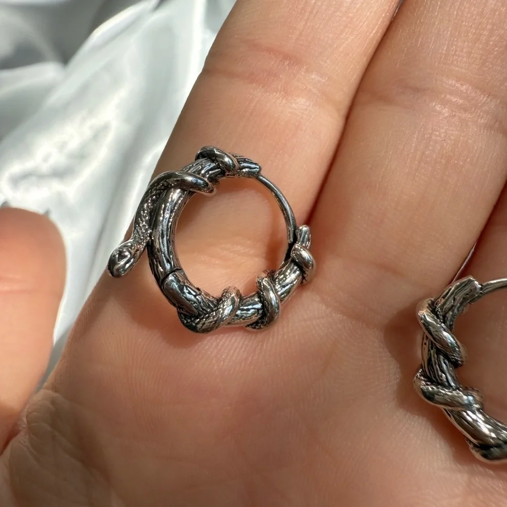 Gothic &Halloween vintage Silver Snake Hoop Earrings
